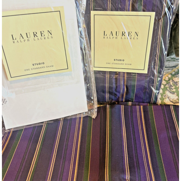 Ralph Lauren Studio Stripe Standard Pillow Shams 2 Purple Stripe Vintage New - Picture 1 of 4